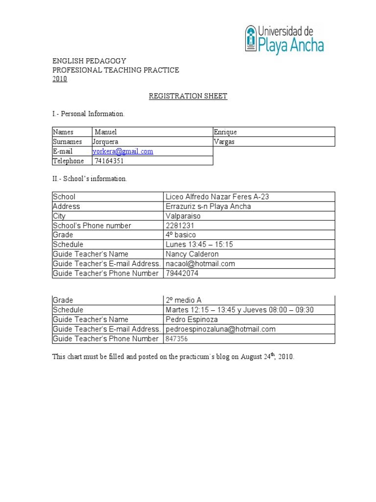 Registration Sheet 2010 | PDF