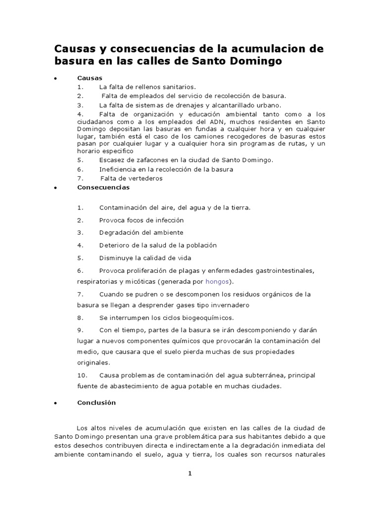 Causas y Consecuencias de la Basura en Calles | PDF | El plastico ...