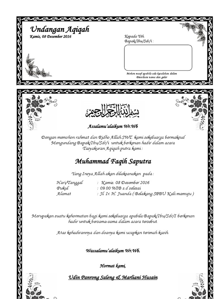 Contoh Undangan Aqiqah
