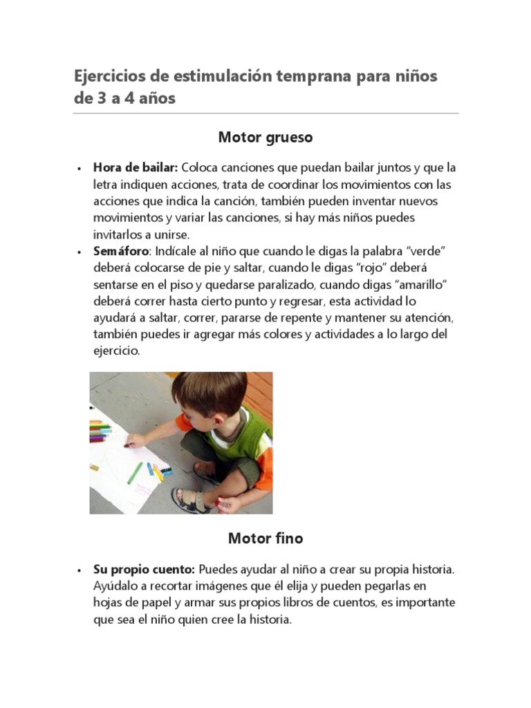 Ejercicios de Estimulación Temprana para Niños de 3 A 4 Años | PDF ...