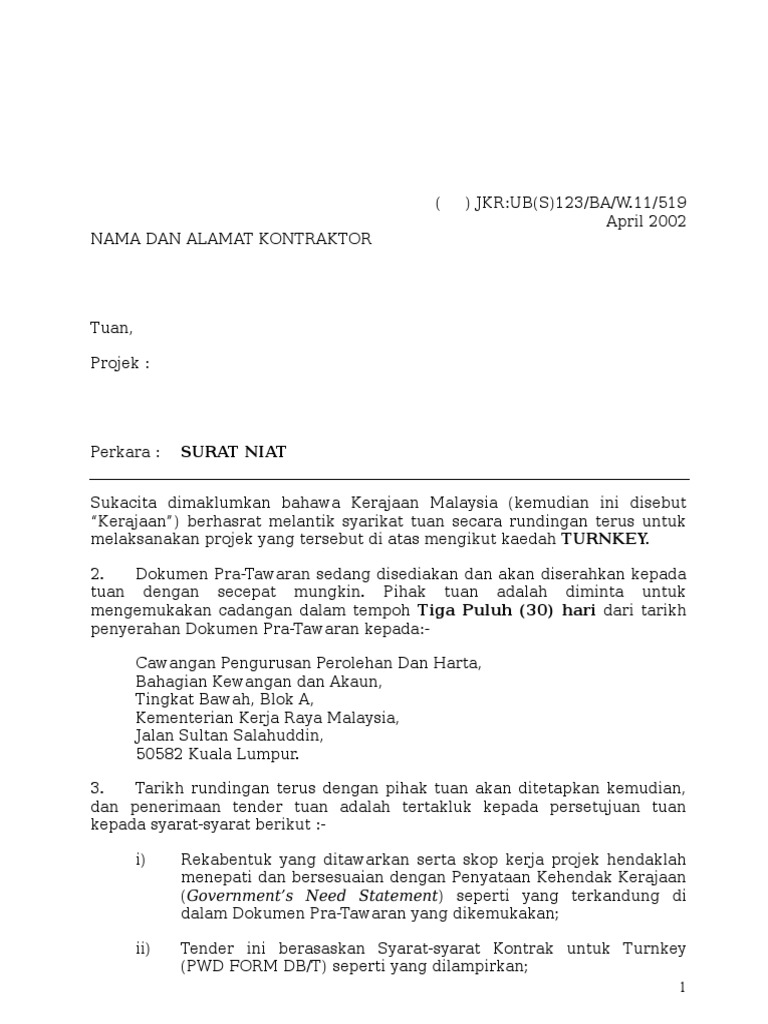 tender kementerian kerja raya