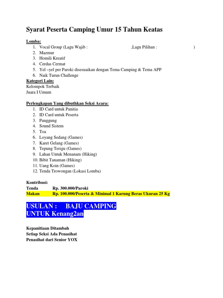 Rundown Acara Camping Kreatif | PDF