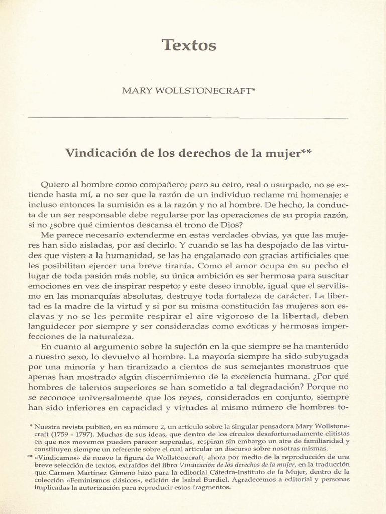 Vindicación de Los Derechos de La Mujer (1792) - Mary Wollstonecraft ...