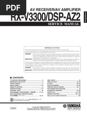 Rx V3300 Dsp Az2 Av Receiver Av Amplifier Pdf Signal To Noise Ratio Electrical Engineering