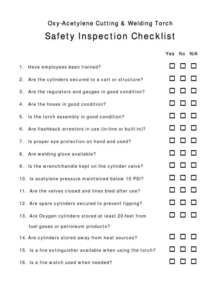 Oxy-Acetylene Cutting & Welding Torch Checklist