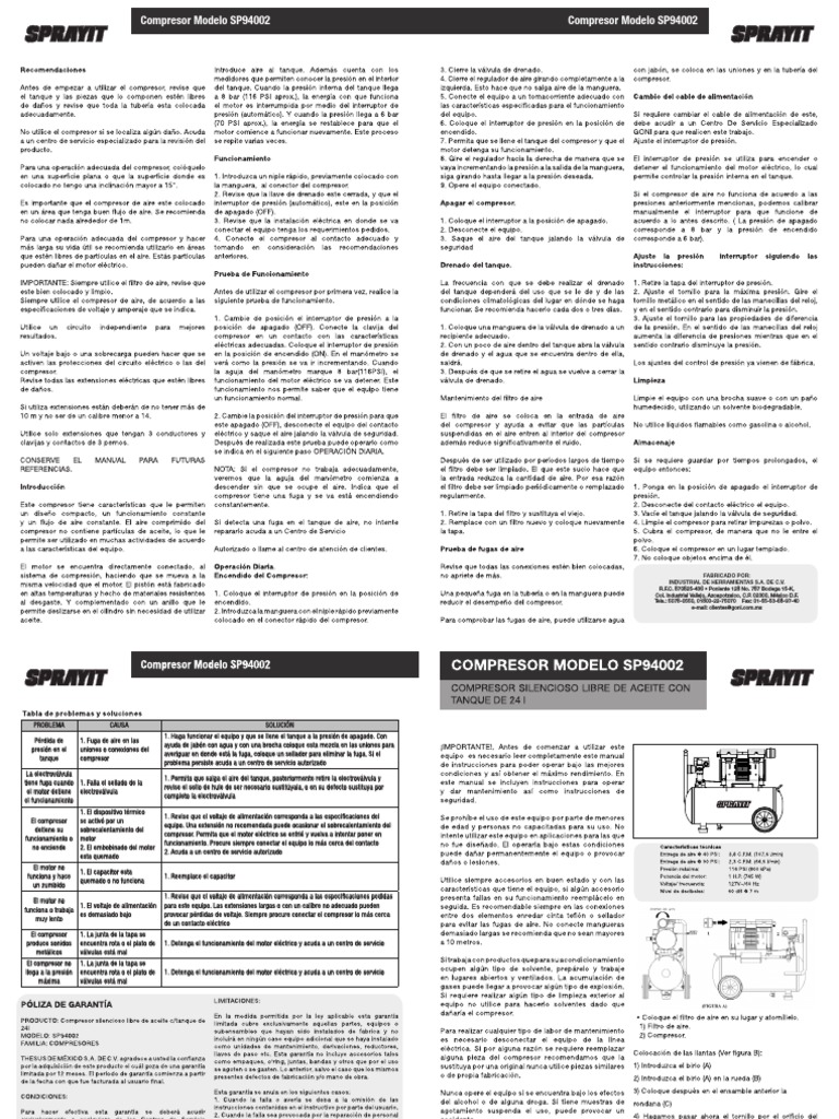 Compresor Sprayit 1 HP Tanque 24 L Silencioso Modelo Sp94002 441077 ...