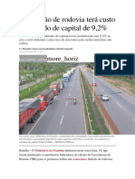 Concessão de Rodovia Terá Custo Ponderado de Capital a Partir de 2015