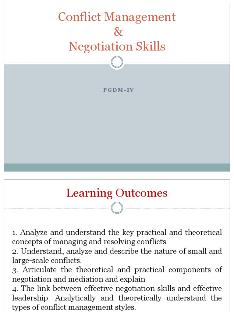 Conflict Management & Negotiation Skills: Pgdm-Iv | PDF | Conflict ...