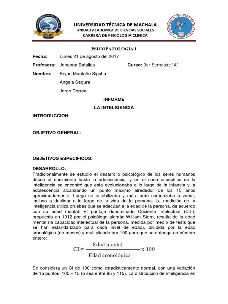 Informe La Inteligencia | PDF | Cociente de inteligencia | Dispersión ...