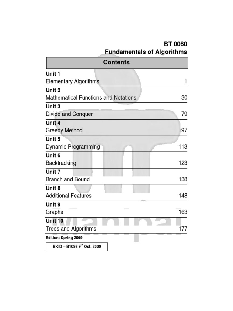 Fundamentals of Algorithms Overview | PDF | Graph Theory | Dynamic ...
