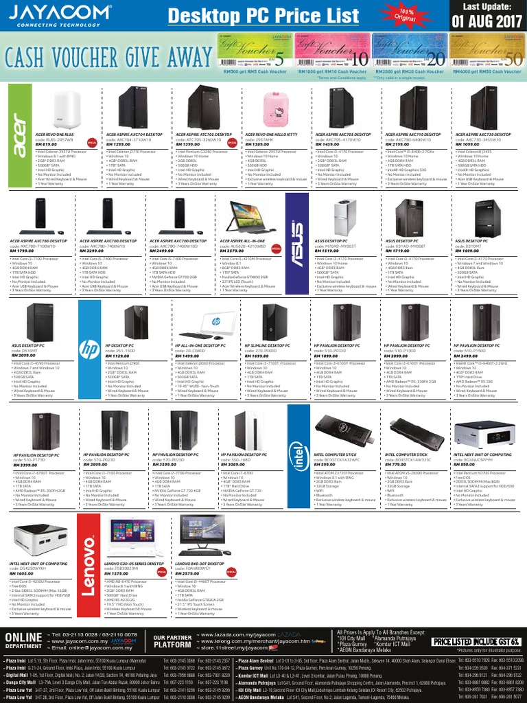 Price List Personal Computers Desktop Computer