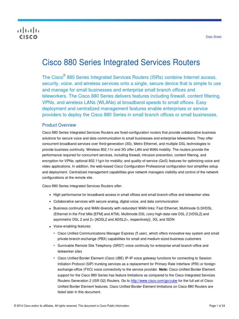 Cisco 880 Series Integrated Services Routers Data Sheet - Cisco PDF ...