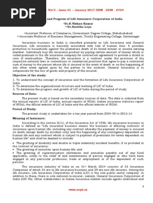 Working and Progress of Life Insurance Corporation of India