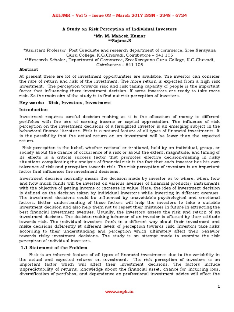 Investor Risk Perception Study | PDF | Risk | Investor