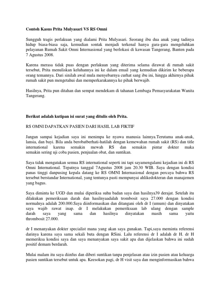 Contoh Kasus Prita Mulyasari Vs Rs Omni Pdf