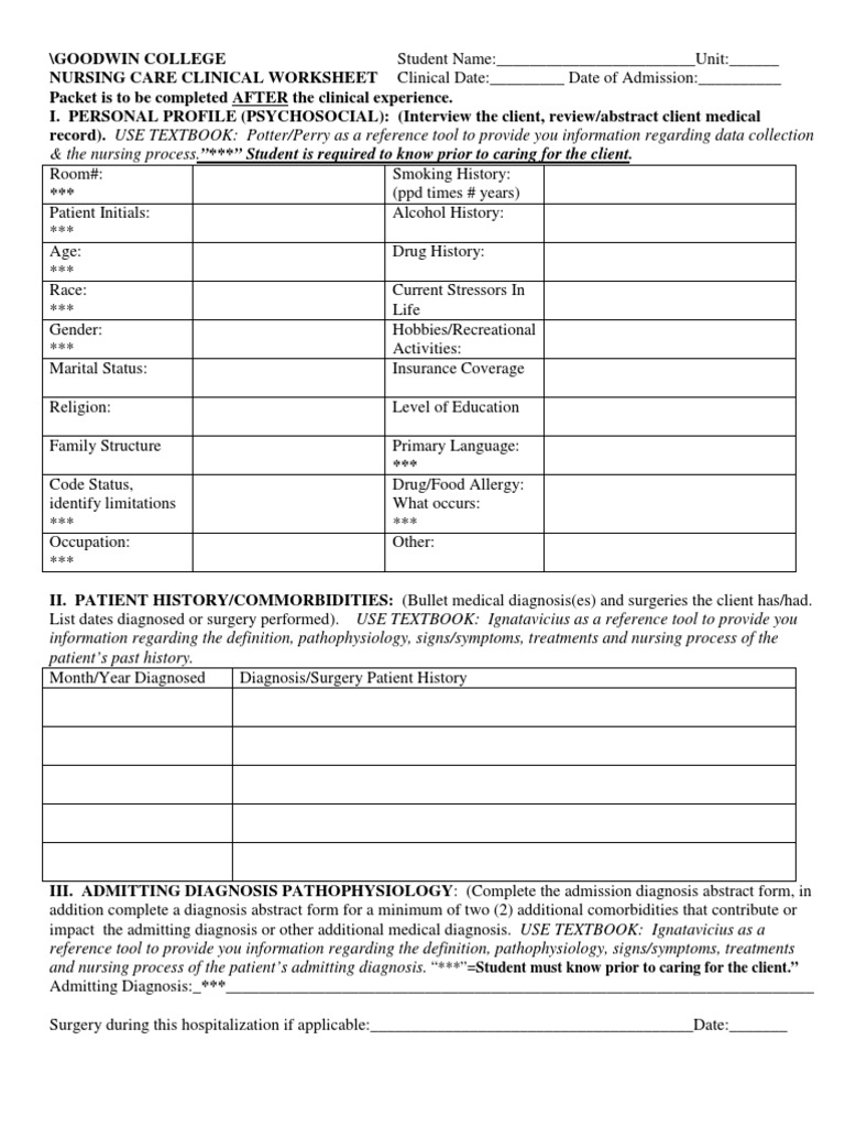 Nursing Care Clinical Worksheet Template | PDF | Adverse Effect ...