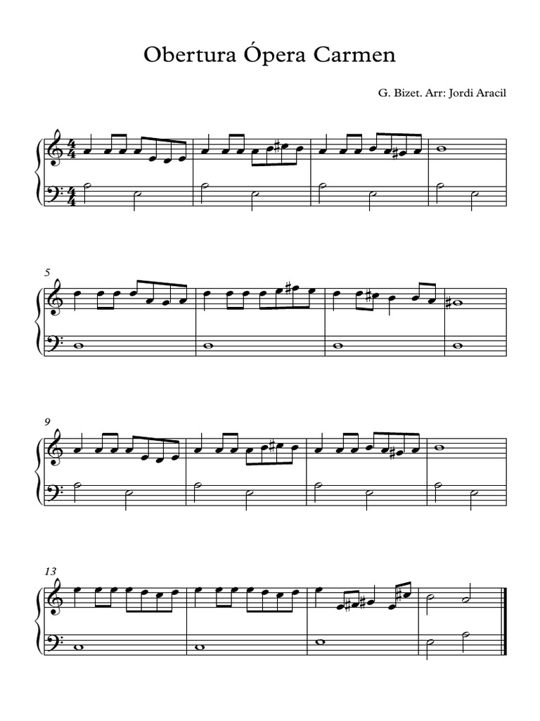 Obertura Opera Carmen Piano Facil - Partitura Completa | PDF