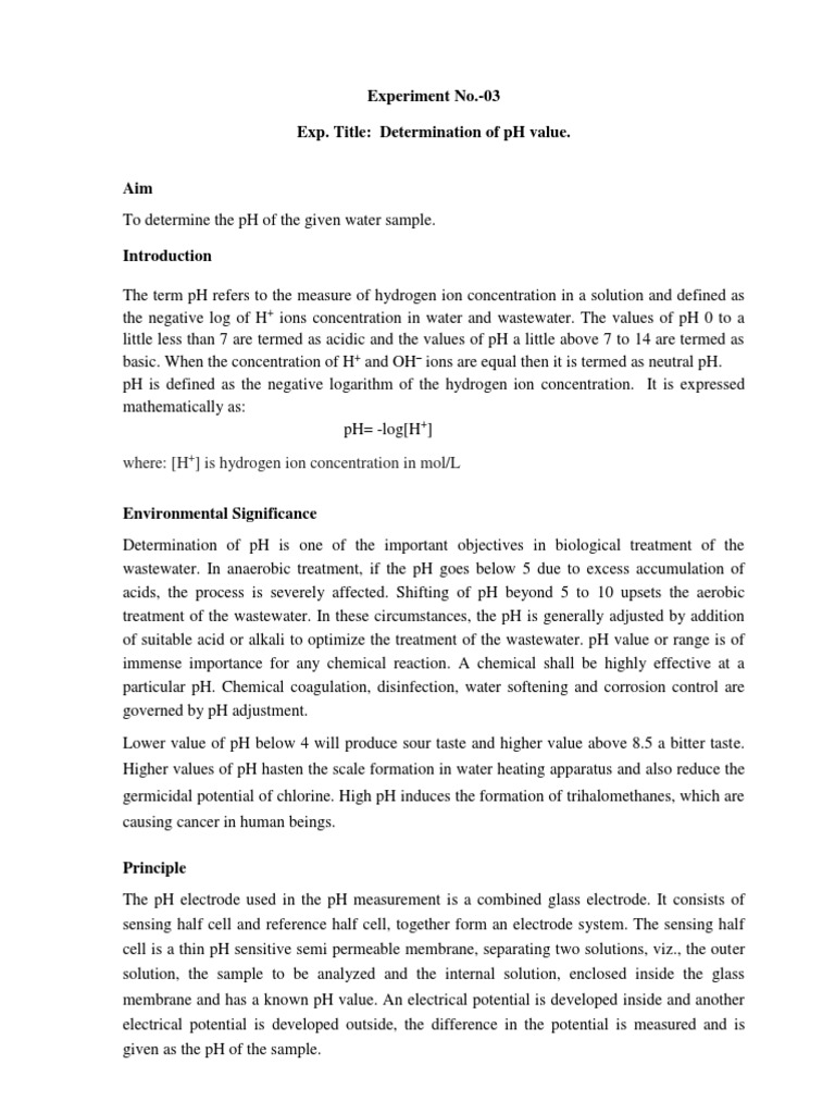 pH Value Determination in Water Samples | PDF | Alkalinity | Ph