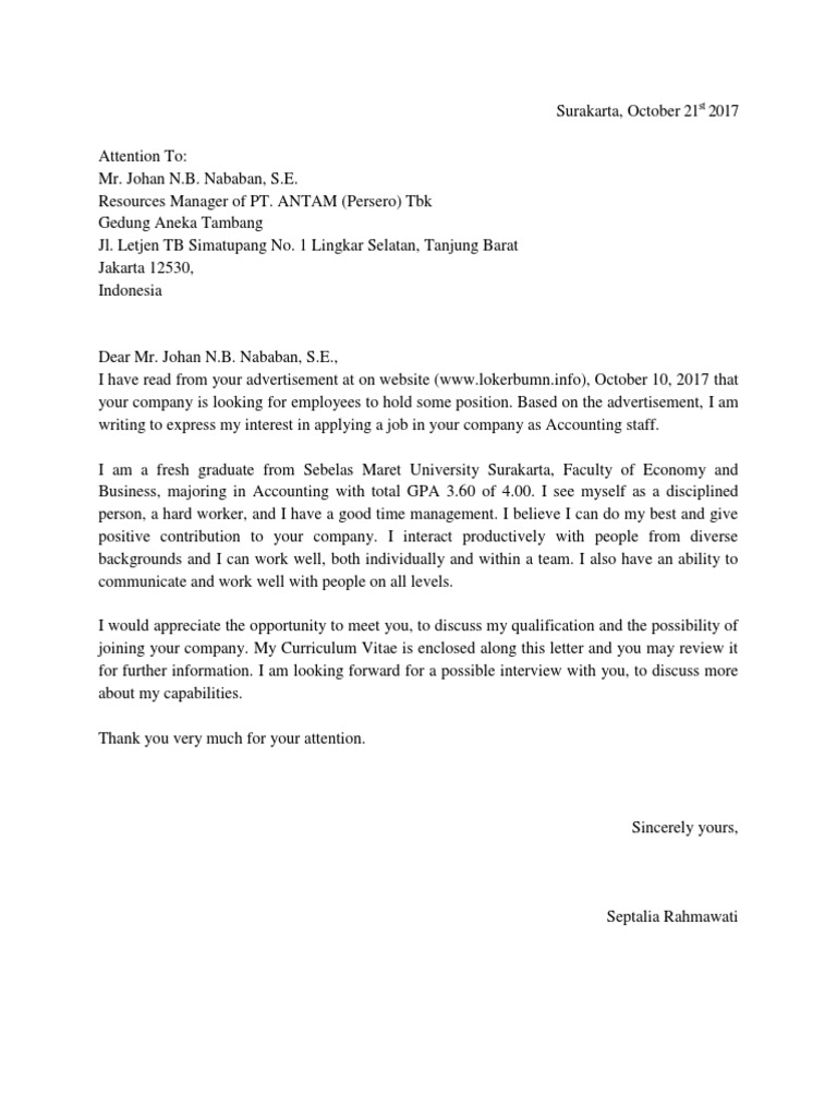 Download 66+ Contoh Surat Lamaran Kerja Fresh Graduate Gratis