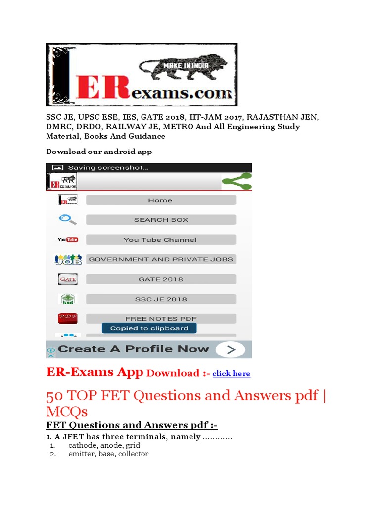 FET Questions and Answers Compilation | PDF | Field Effect Transistor ...