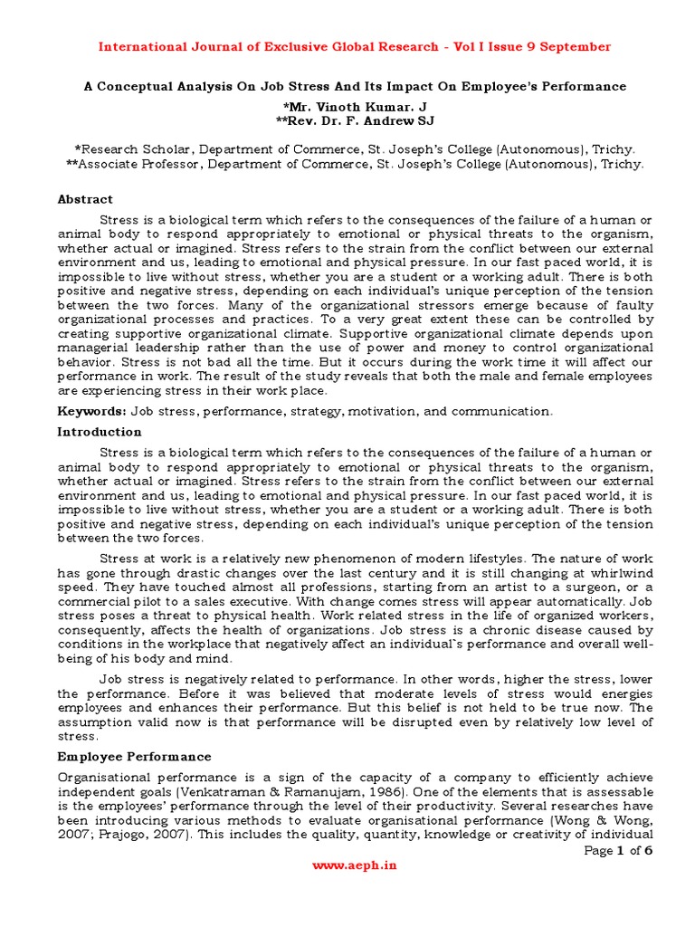 Job Stress and Employee Performance Analysis | PDF | Occupational ...