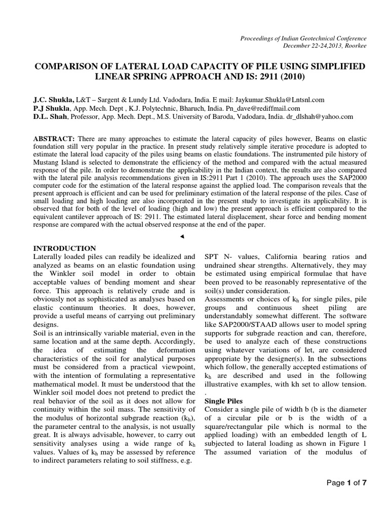 Laterally Loaded Pile 2911 Pdf Deep Foundation Elasticity Physics