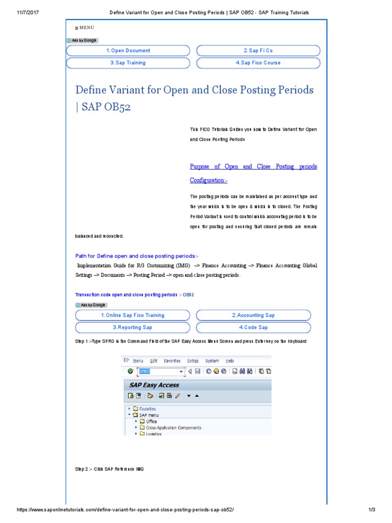 Open and Close Posting Periods in SAP OB52 | PDF | Enterprise Resource ...