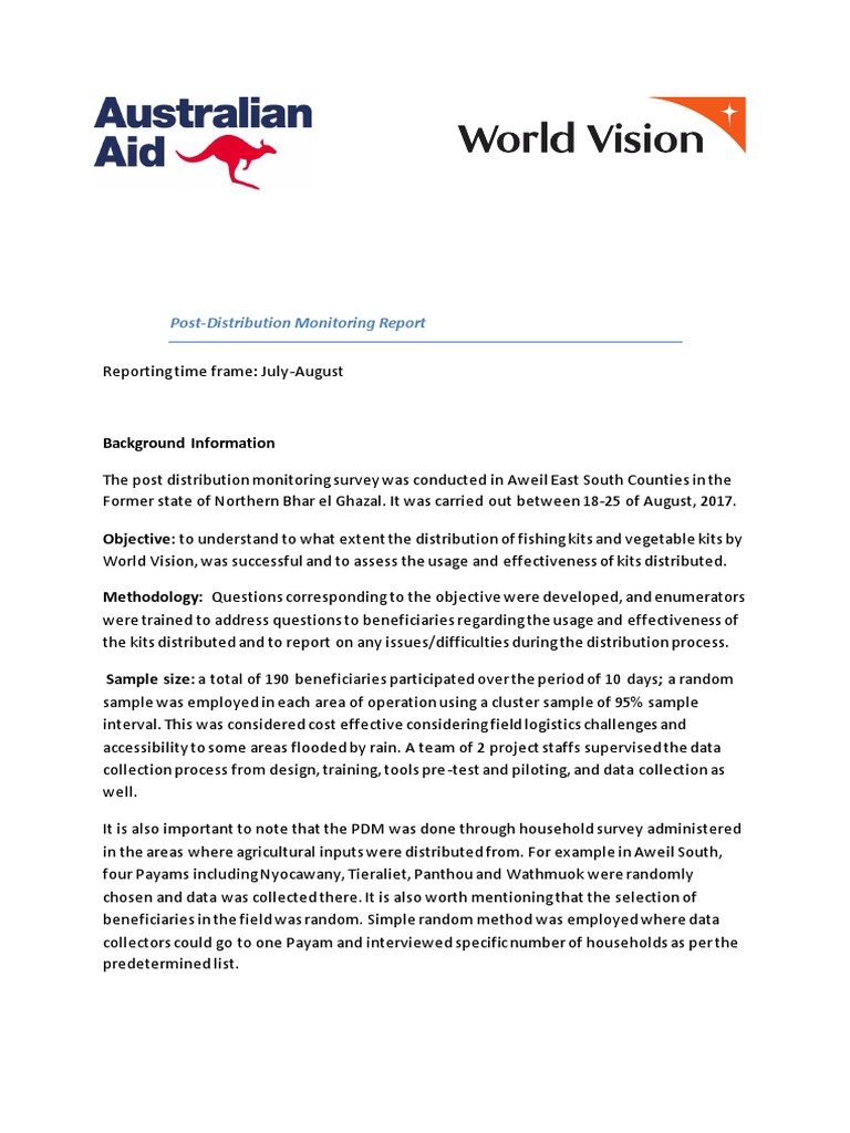 Post Distribution Monitoring Report DFAT | PDF | Survey Methodology ...