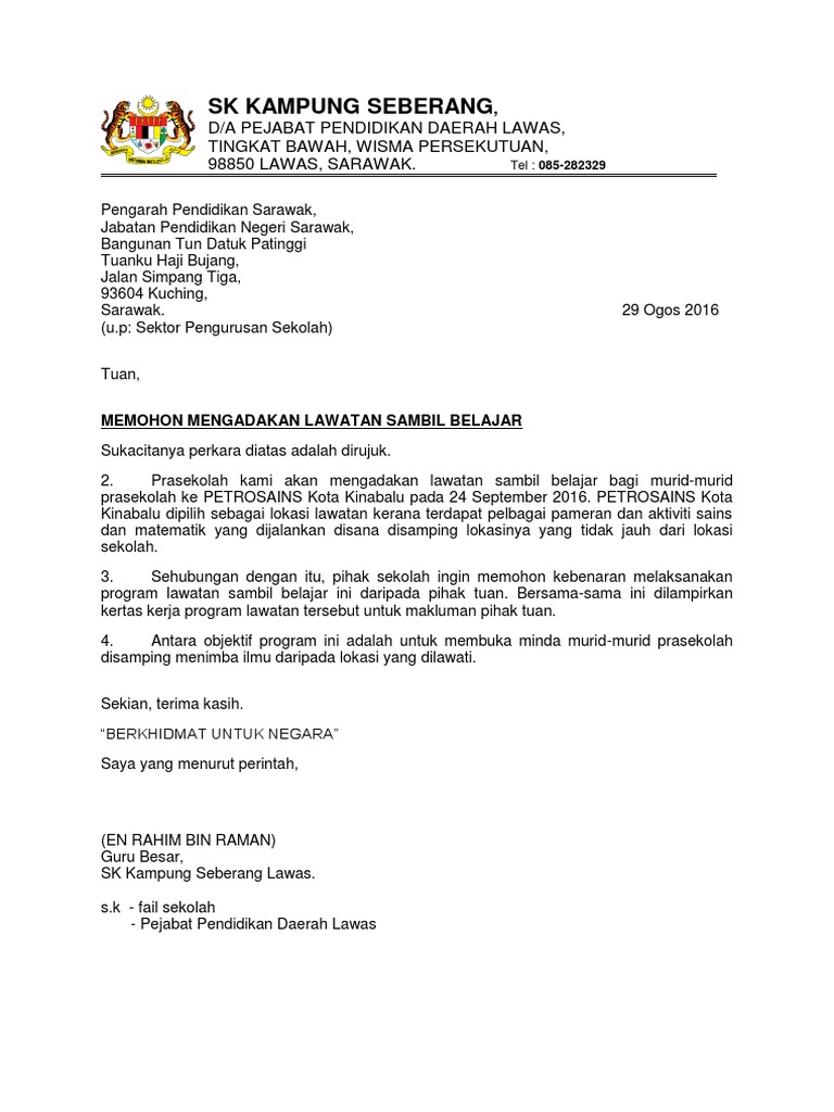 Surat Memohon Lawatan Kepada Jpn Pdf