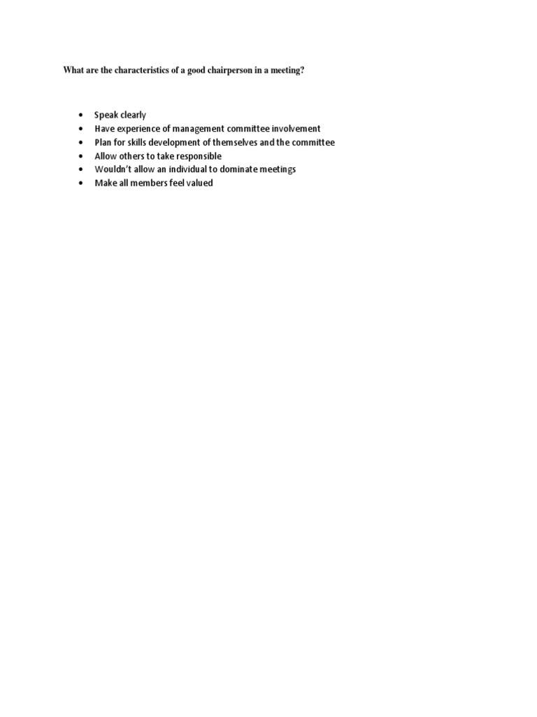 What Are The Characteristics of A Good Chairperson in A Meeting PDF