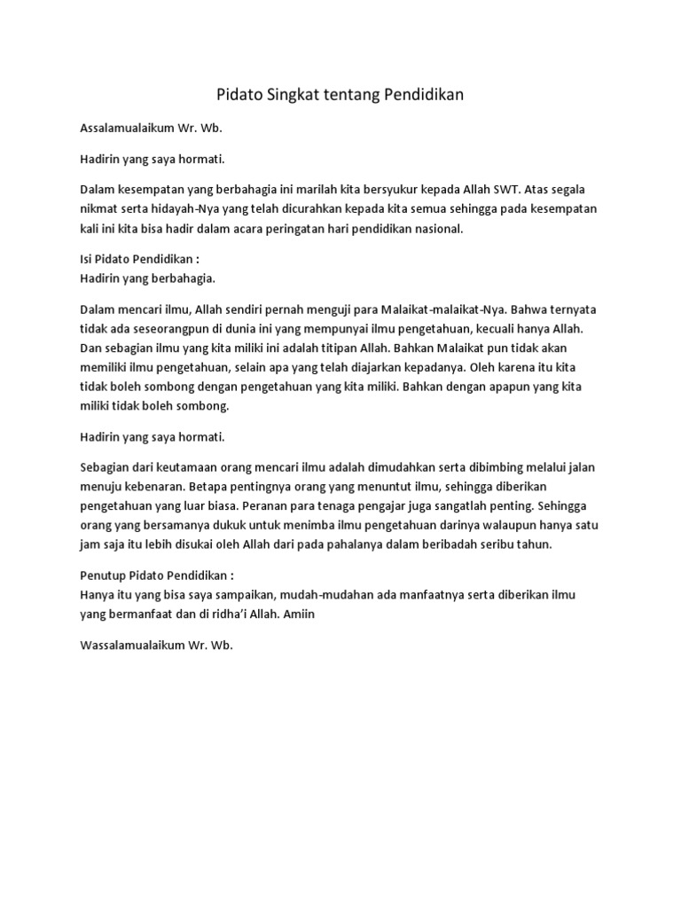 Pidato Singkat Tentang Pendidikan