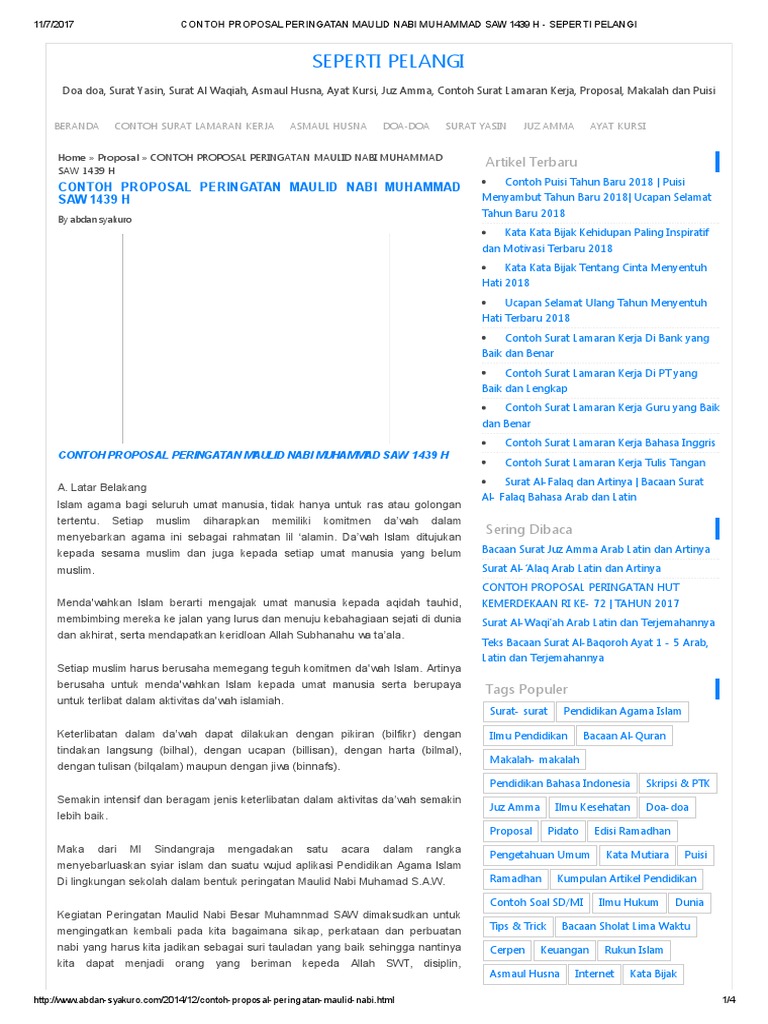 Contoh Proposal Peringatan Maulid Nabi Muhammad Saw 1439 H