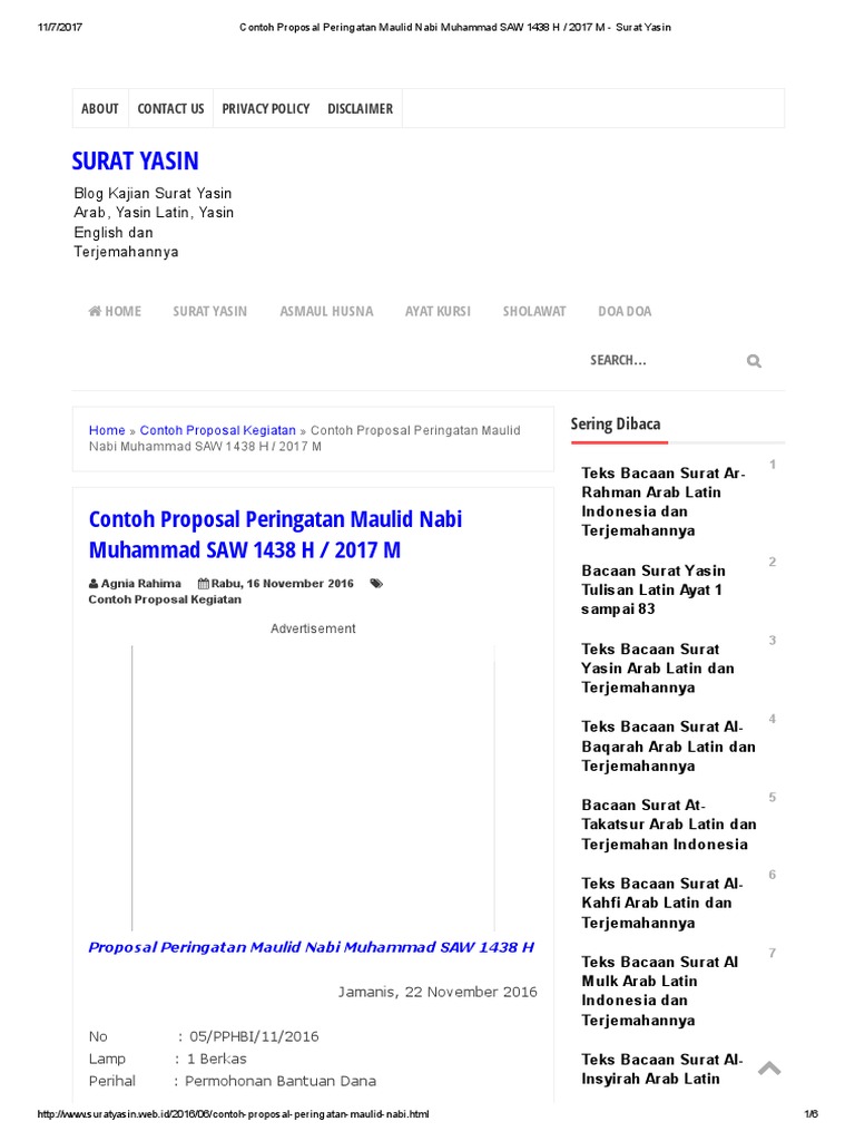Contoh Proposal Peringatan Maulid Nabi Muhammad SAW 1438 H