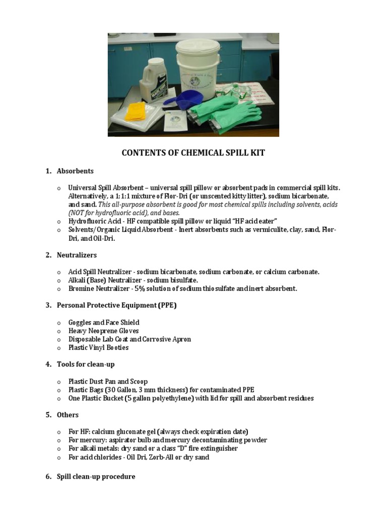 Contents Of Chemical Spill Kit 1. Absorbents