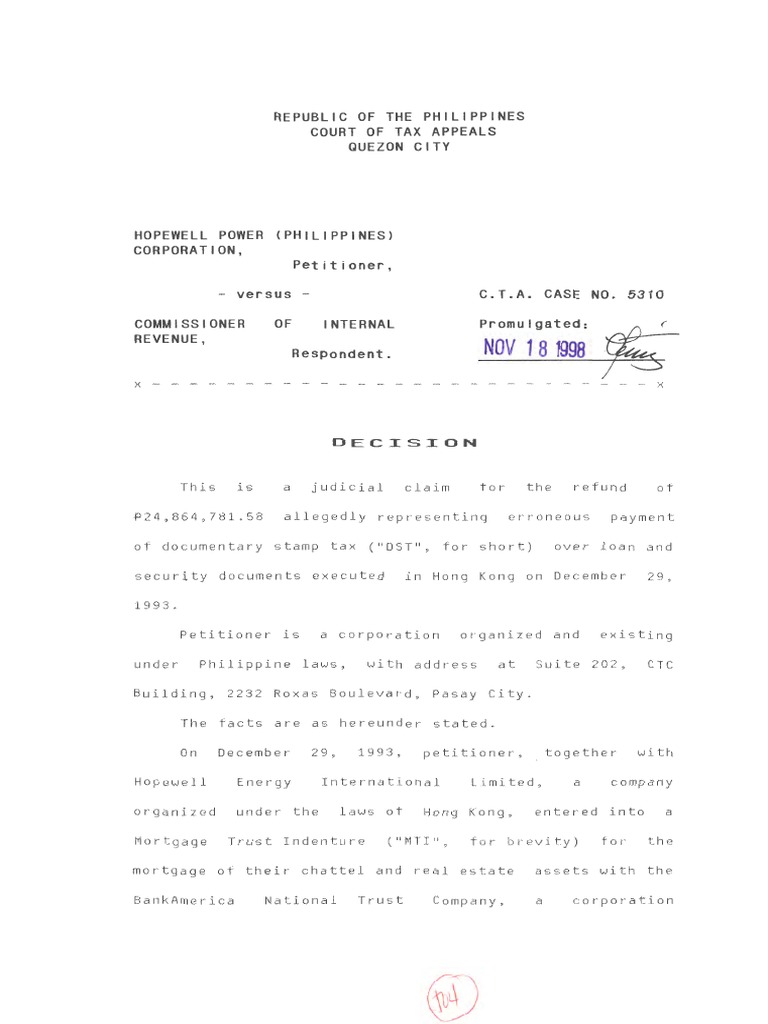 Hopewell Power vs. Commissioner PDF Taxes Government