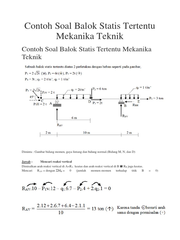 Contoh Soal Balok Statis Tertentu Mekanika Teknik