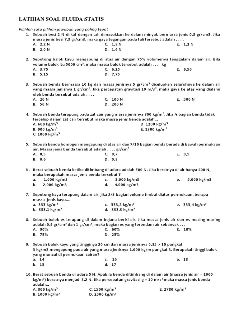 Latihan Soal Hukum Archimedes Kelas 11 Sma 2