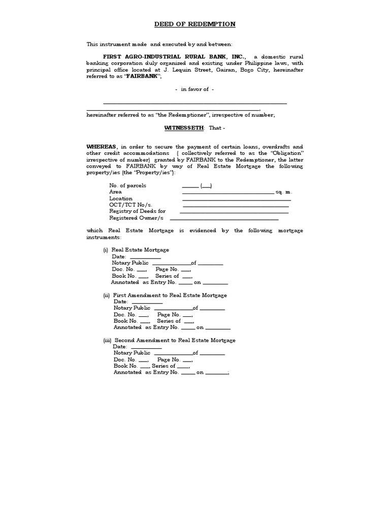 Deed of RedemptionPDF Foreclosure Mortgage Loan