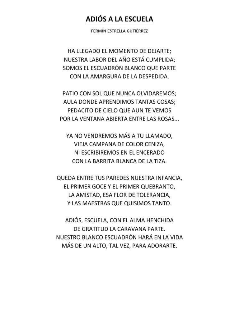 Adiós a la Escuela: Poema de Despedida | PDF