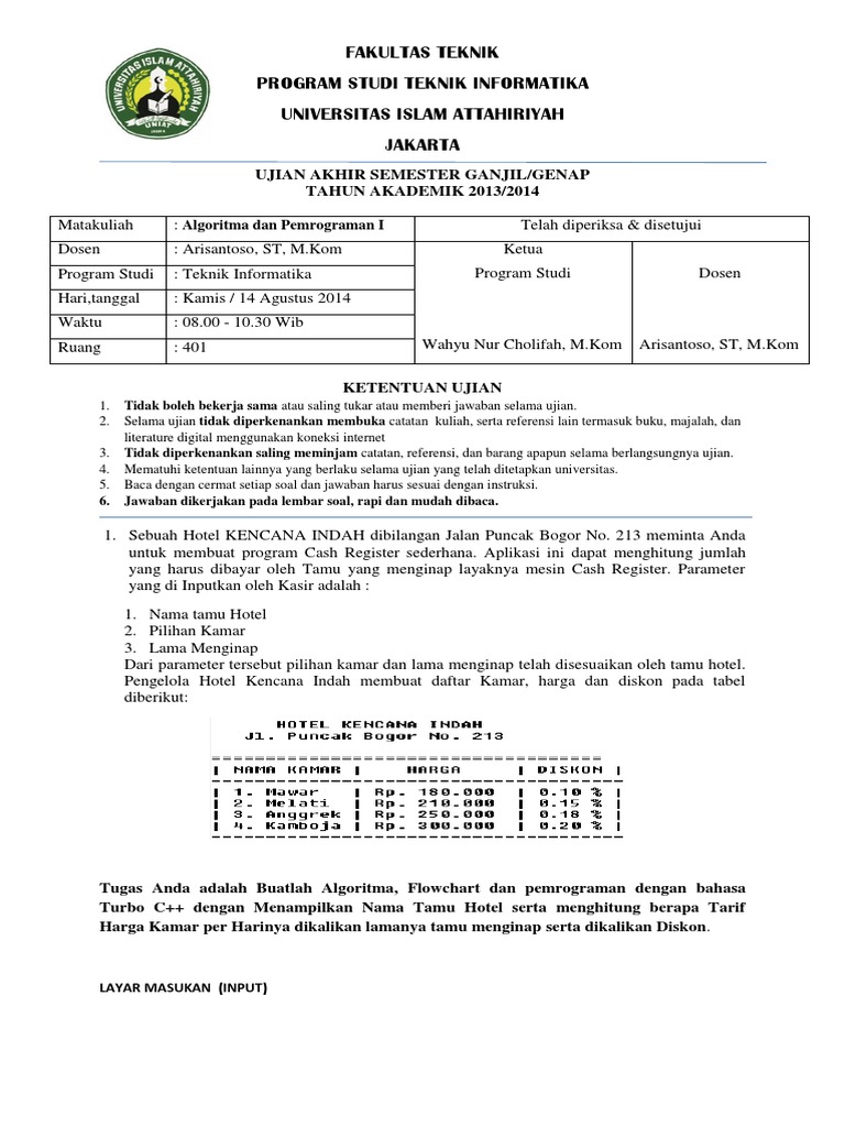 Soal Ujian Algoritma Pemrograman 2014 | PDF