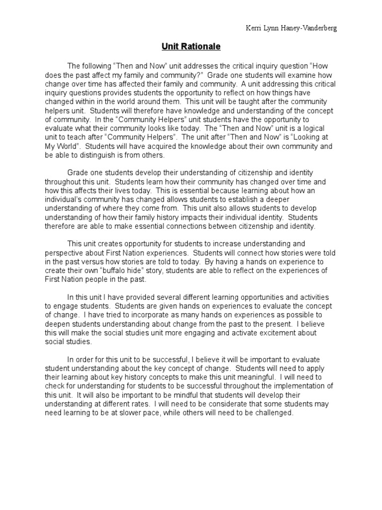 Then and Now Unit Grade One Social Studies PDF Educational