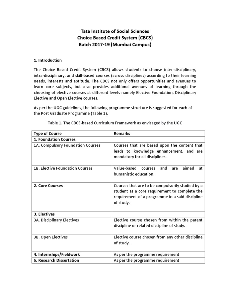 TISS CBCS Course Structure 2017-19 | PDF | Postgraduate Education ...