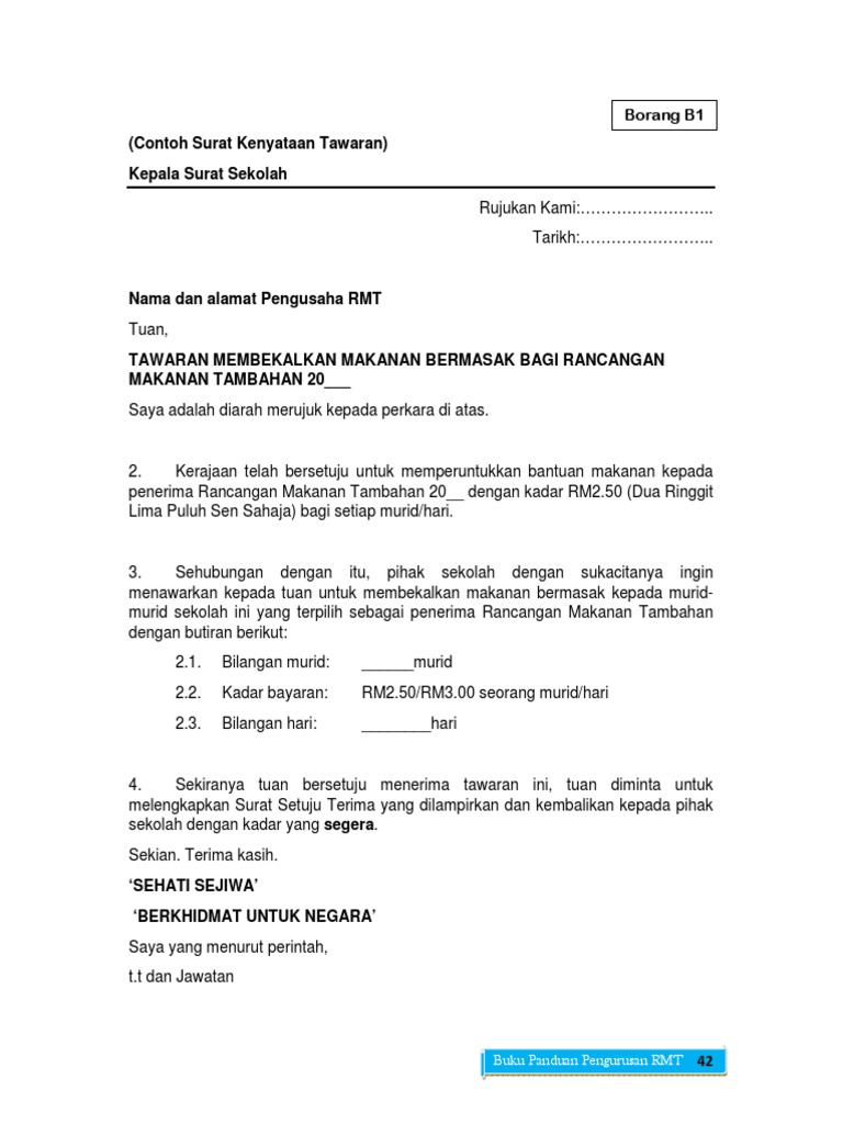 Contoh Ayat Surat Setuju Terima Perkhidmatan