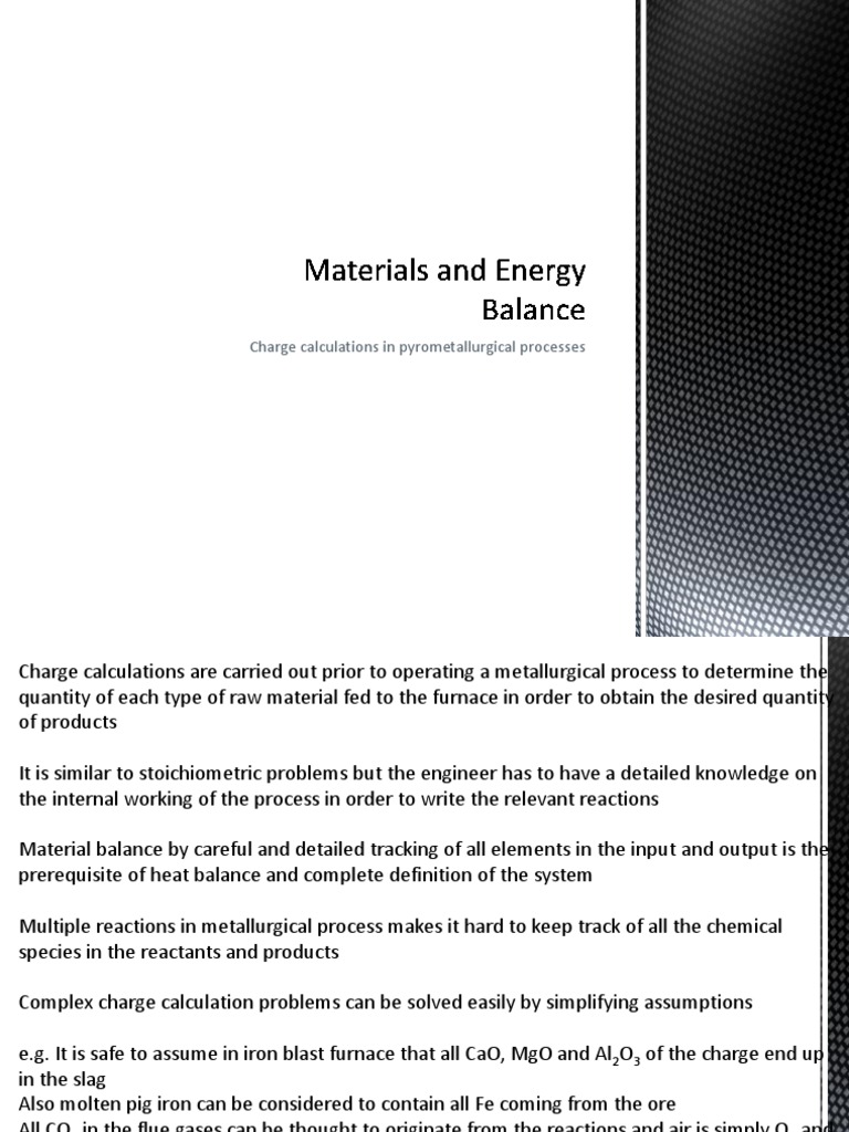Materials and Energy Balance Charge Calculations in Pyrometallurgical