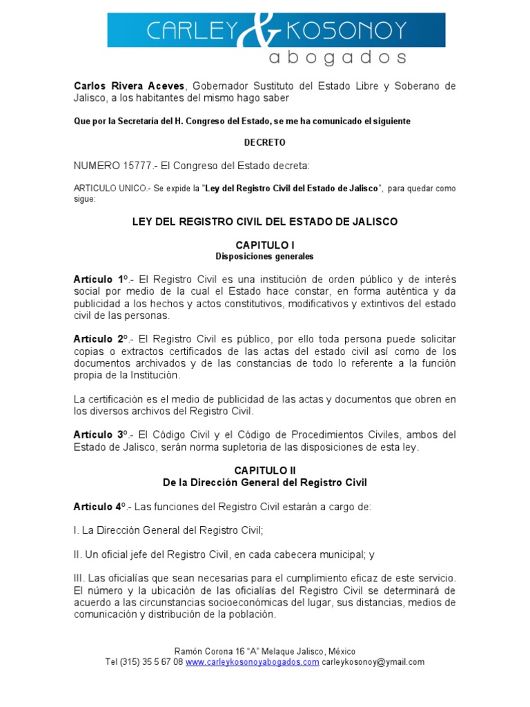 Ley Del Registro Civil Del Estado de Jalisco Adopción