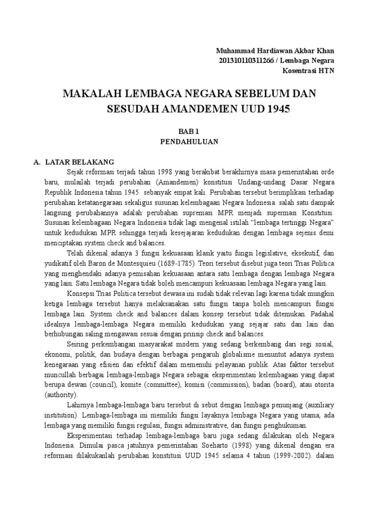 Contoh Makalah Lembaga Negara Sebelum Dan Sesudah