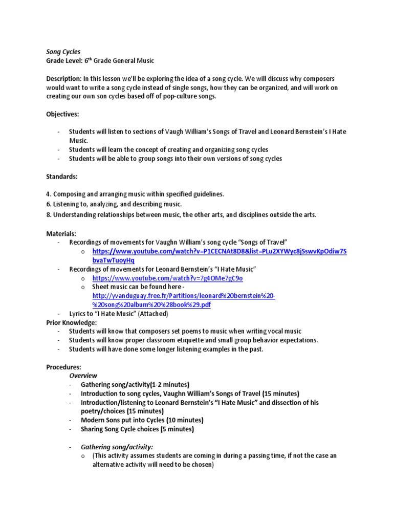 6 TH Grade Song Cycles PDF Composers Classical Period (Music)