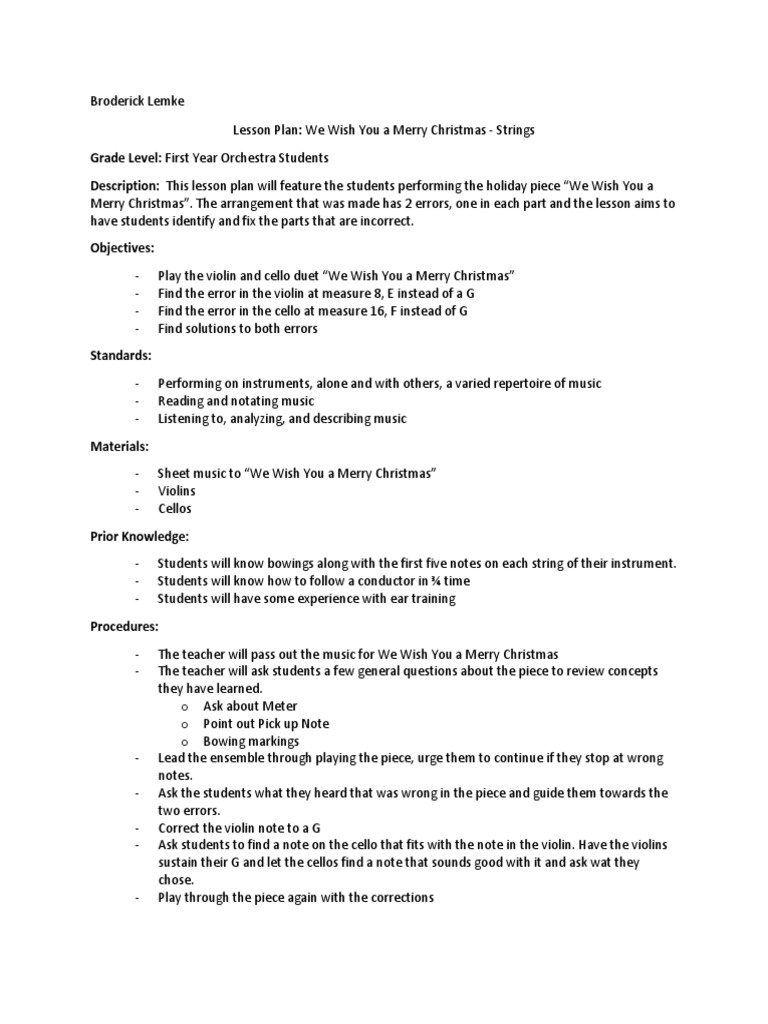 String Methods Lesson Plan Pdf Violin Cello