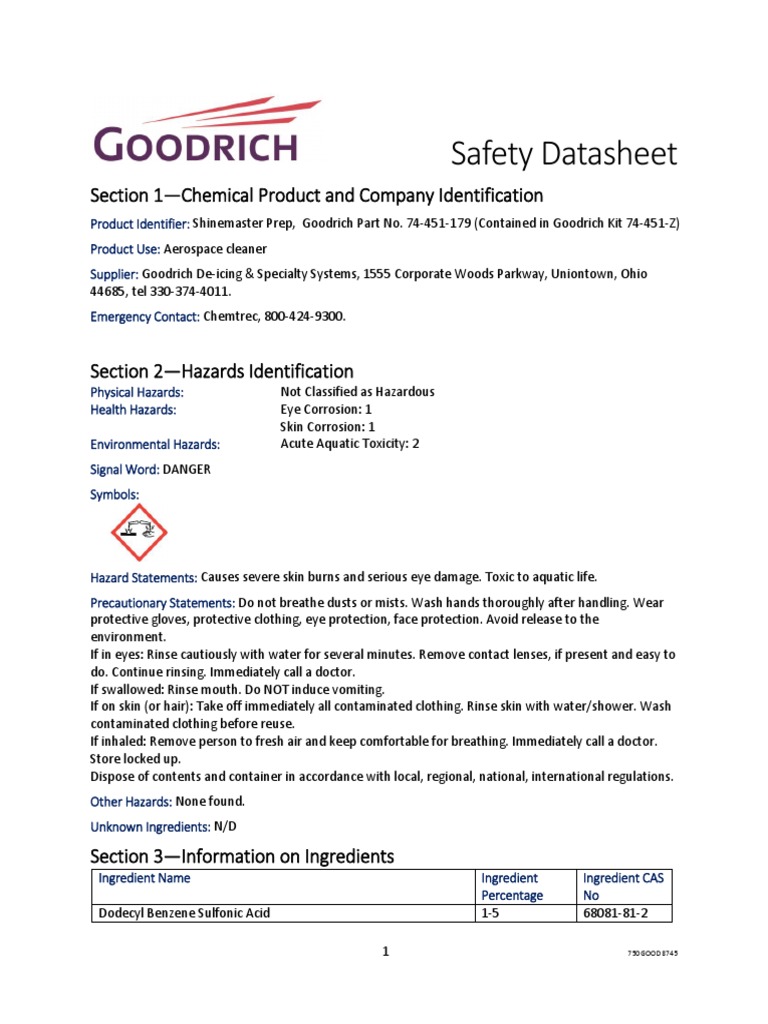 Goodrich Shine Master Prep MSDS PDF Waste Management Personal
