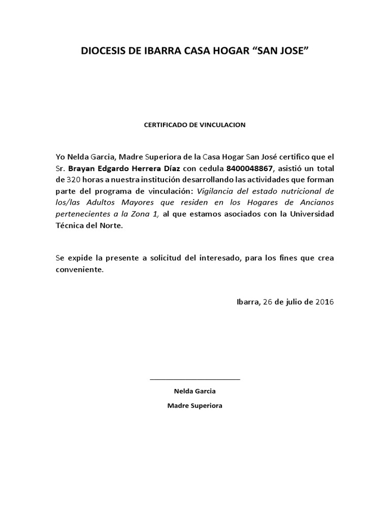 Certificado Ejemplo Pdf